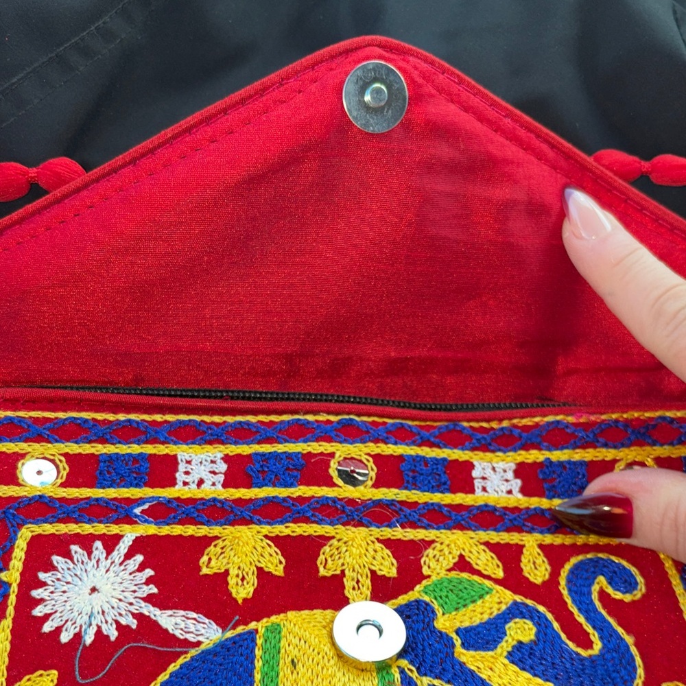 SNEH Rajasthani jaipuri Bohemian art embroidered foldover clutch purse - Picture 7 of 9